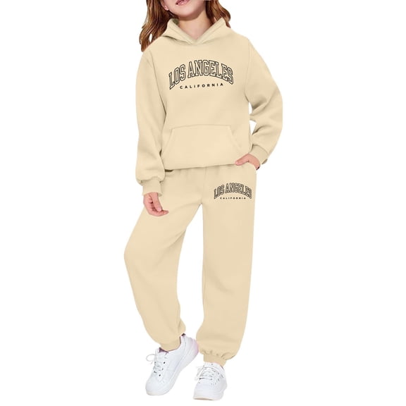 SGMVNU Girls Boys 2 Piece Outfits Sweatsuit Hooded Sweatshirt and Jogger Sweatpants Tracksuit Set Tracksuit Clothing Set, Size 11-12 Years, Beige