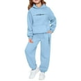 thumbnail image 1 of SGMVNU Girls Boys 2 Piece Outfits Sweatsuit Pullover Hoodie and Sweatpants with Pockets Tracksuits Kids Fall Winter Outfits, Size 13-14 Years, Sky Blue, 1 of 4