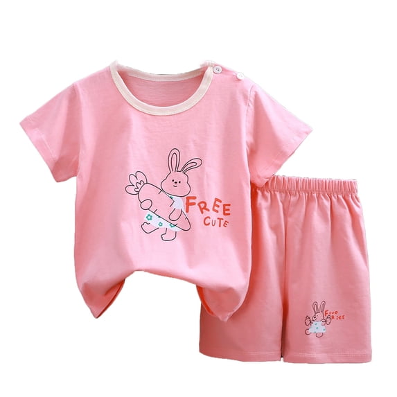 SGMVNU Girls Boys Cute Pattern Printed Pj's Toddler Boys Summer Clothes CuteCartoon Prints Short Sleeve T Shirt Tops Floral Prints Shorts 2Pcs(Size 4-5 Years,Pink)
