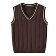 thumbnail image 1 of SGMVNU Girls Boys School Sweater Vest V Neck Sleeveless Sweaters Kids Ribbed Knitted Pullover Knitwear Crop Tops Casual Clothes(Size 5-6 Years,Coffee), 1 of 3