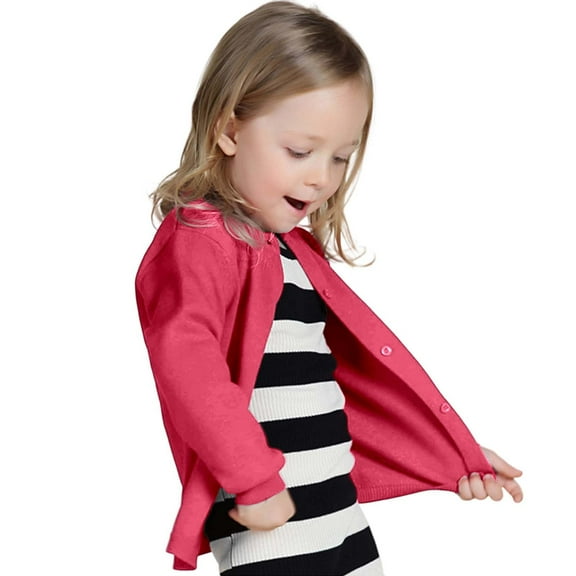 SGMVNU Girls Boys Solid Color Cardigan Sweaters Kids Fashion Button Down Long Sleeve Knit Sweater Toddler Baby Knitwear(Size 12-18 Months,Watermelon Red)