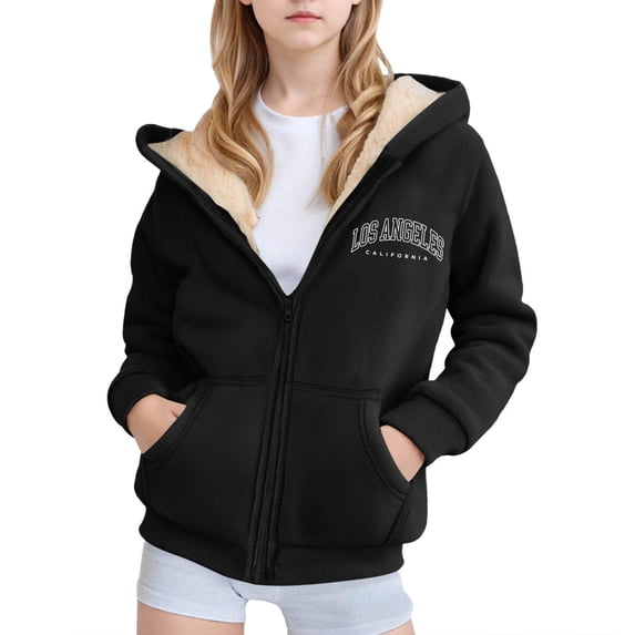 SGMVNU Girls Boys Winter Jackets Girls Winter Hooded Jacket With Zip Up Printed Playful Outerwear For Active Toddlers And Kids Cozy Pockets(Size 10-11 Years, Black)