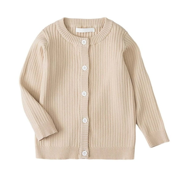 SGMVNU Girls Cardigan Sweater School Uniforms Toddler Baby Long Sleeve Button Down Ribbed Knit Solid Sweaters Tops(Size 12-18 Months,Khaki)