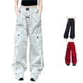 thumbnail image 1 of SGMVNU Girls' Cargo Pants Fashion Wide Leg Casual Baggy Pants Ajustable Drawstring Bottom Parachute Trousers Multi Pockets, Size 10-12 Years, White, 1 of 6