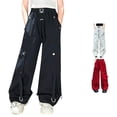 thumbnail image 1 of SGMVNU Girls' Cargo Pants Fashion Wide Leg Casual Baggy Pants Ajustable Drawstring Bottom Parachute Trousers Multi Pockets, Size 6-7 Years, Black, 1 of 6