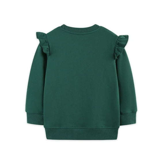 SGMVNU Girls Cartoon Pullover Sweatshirts Toddler Girl Long Sleeve Sweater Shirts Embroidery Crew Neck Ruffle Hem Tops for Kids(Size 90, Dark Green)