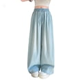 thumbnail image 1 of SGMVNU Girls Casual Jeans Fashion Outdoor Pants for Ages 8-14 Comfortable Stylish Wide Leg Straight with Drawstring Waist Spring Summer Jeans for Girls(Size 10-11 Years,Blue), 1 of 7