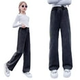 thumbnail image 1 of SGMVNU Girls Casual Jeans Straight Leg Wide Leg for Toddler to Teen Comfortable Elastic Waist Spring Summer Everyday Wear Cute Pants for Girl(Size 4-5 Years,Black), 1 of 3