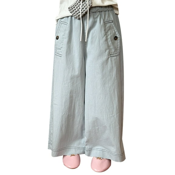 SGMVNU Girls Casual Pants Comfortable Washed Straight Leg Trousers For Everyday Wear Age 2-16 Years Versatile Spring Summer Fall Kids Clothes(Size 4-5 Years,Blue)