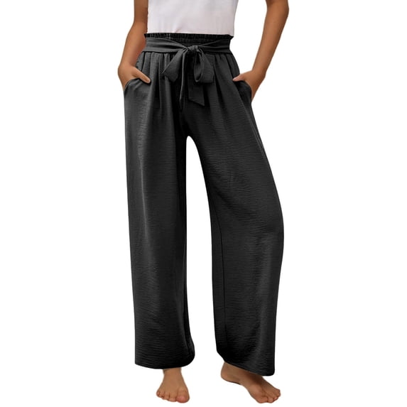 SGMVNU Girls Casual Pants For Everyday Wear Elastic Waist Long With Drawstring And Side Pockets Comfortable School Outdoor Play For Ages 6-14 Casual Pants(Size 8-9 Years,Black)