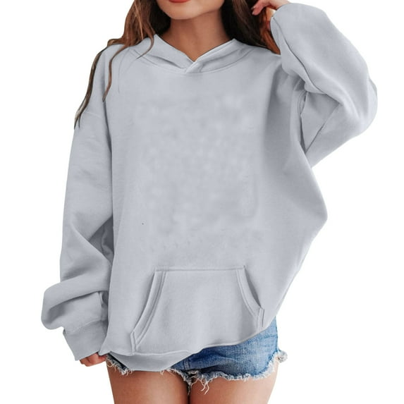 SGMVNU Girls Casual Sweatshirt 6-7 Years Grey Oversized Hoodies for Kids Girls Fleece Pullover Sweatshirts with Pocket Boys Fashion Casual Outfits Fall Winter Clothes