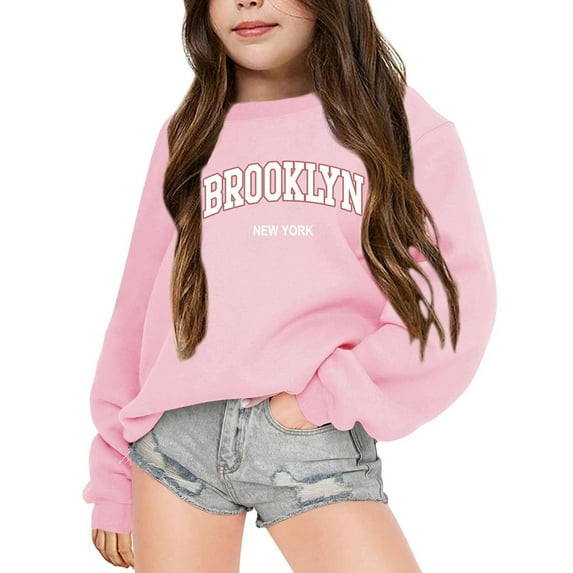 SGMVNU Girls Casual Sweatshirt 6-7 Years Pink Sweatshirt for Girls Boys Graphic Letter Print Long Sleeve Shirts Oversized Hoodie Casual Loose Pullover Tops