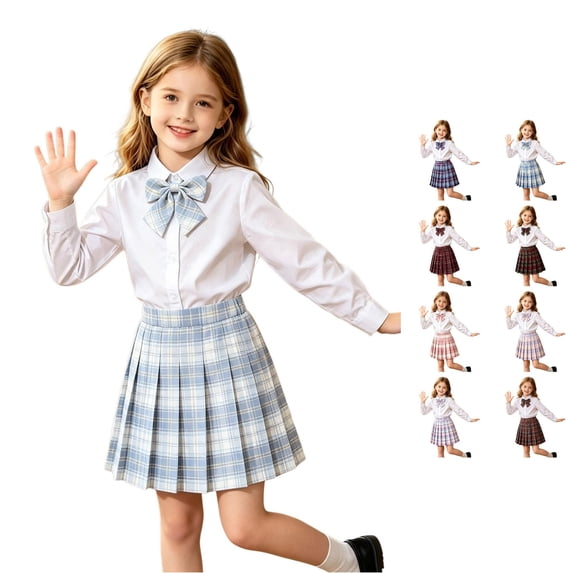SGMVNU Girls' Classic Plaid School Uniforms Skirt Pleated A Line Mini Skirts Elastic Waist Casual Short Skirt, Light Blue1, Size 5-6 Years
