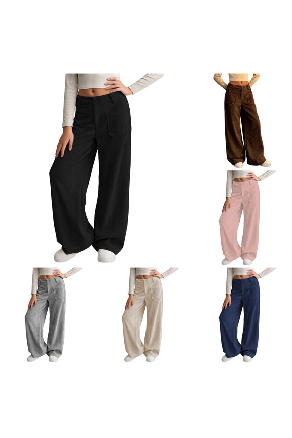 Girls Corduroy Wide Leg Pants Kids Baggy Button Fly High Waist Trousers Children Casual Uniforms Dress Pants, Size 9-10 Years, Black