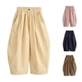 thumbnail image 1 of SGMVNU Girls Cotton Wide Leg Harem Pants Elastic Waist Baggy Palazzo Pants Casual Balloon Trousers with Pockets, Size 2-3 Years, Beige, 1 of 3