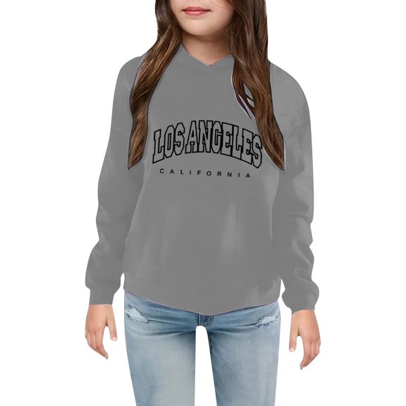 SGMVNU Girls Crewneck Hoodies Pullover Size 110 Fashion Letter Printed Graphic Hooded Sweatshirt, Comfy and Cute Sweatshirts for Girls Grey