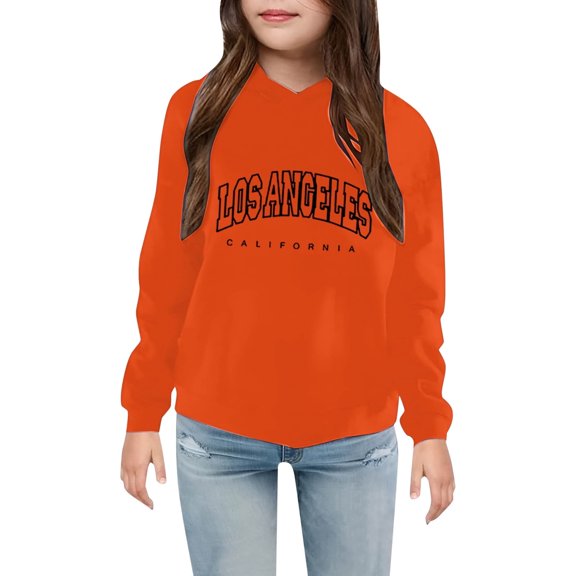 SGMVNU Girls Crewneck Hoodies Pullover Size 110 Fashion Letter Printed Graphic Hooded Sweatshirt, Comfy and Cute Sweatshirts for Girls Orange