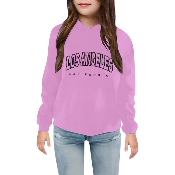 SGMVNU Girls Crewneck Hoodies Pullover Size 110 Fashion Letter Printed Graphic Hooded Sweatshirt, Comfy and Cute Sweatshirts for Girls Pink
