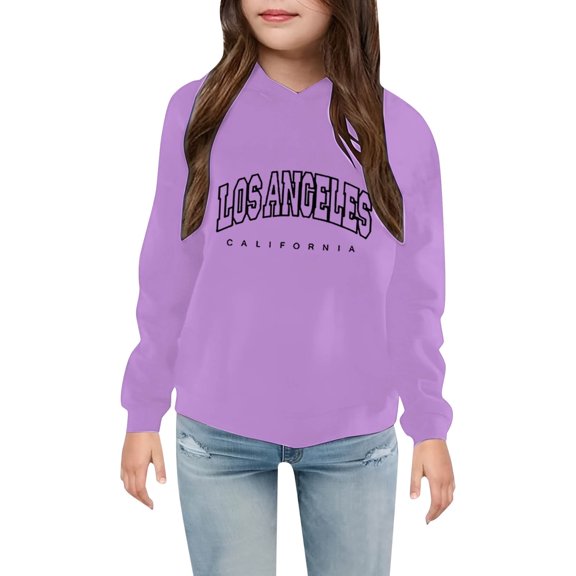 SGMVNU Girls Crewneck Hoodies Pullover Size 110 Fashion Letter Printed Graphic Hooded Sweatshirt, Comfy and Cute Sweatshirts for Girls Purple