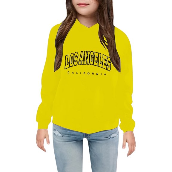 SGMVNU Girls Crewneck Hoodies Pullover Size 110 Fashion Letter Printed Graphic Hooded Sweatshirt, Comfy and Cute Sweatshirts for Girls Yellow