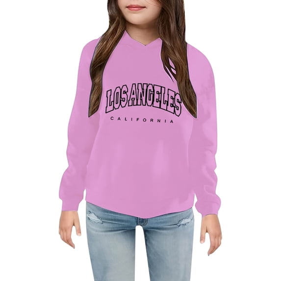 SGMVNU Girls Crewneck Hoodies Pullover Size 120 Fashion Letter Printed Graphic Hooded Sweatshirt, Comfy and Cute Sweatshirts for Girls Pink