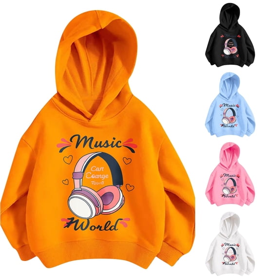 SGMVNU Girls Cute Hoodies Ribbed Hem Long Sleeve Sweatshirt Graphic Shirt Spring Fall School, Size 8-9 Years, Orange