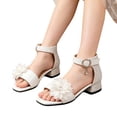 thumbnail image 1 of SGMVNU Girls Dance Dress Sandals Flower Open Toe Ankle Strap Low Heel Sandal Flower Girl Wedding Party Dress Shoes, Size 10-10.5 Years, White, 1 of 9