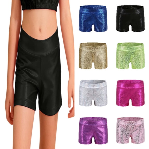 SGMVNU Girls Dance Short Gymnastics Athletic Shorts Sparkle Glitter Tumbling Bottoms Size: 13-14 Years Black