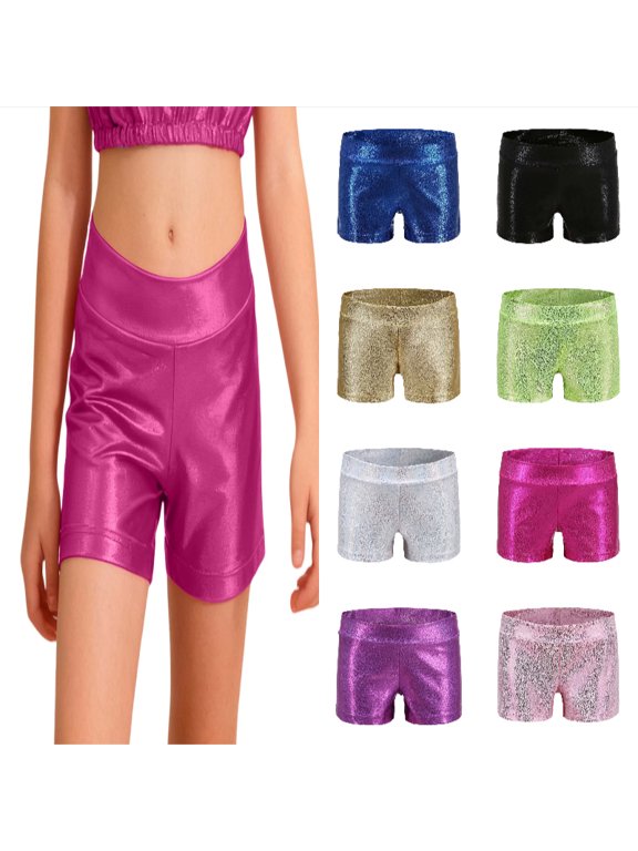 Girls Dance Short Gymnastics Athletic Shorts Sparkle Glitter Tumbling Bottoms Size: 9-10 Years Hot Pink