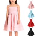 thumbnail image 1 of SGMVNU Girls Dress Summer Spaghetti Straps Smocked Ruched A Line Swing Dress Flowy Double Layered Tween Girl Party Dresses, Size 8 Years, Pink, 1 of 8