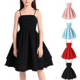 thumbnail image 1 of SGMVNU Girls Dress Summer Spaghetti Straps Smocked Ruched A Line Swing Dress Flowy Double Layered Tween Girl Party Dresses, Size 9 Years, Black, 1 of 9