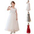 thumbnail image 1 of SGMVNU Girls Dresses Short Sleeve Sequins Bowknot Flowy Long Pageant Dress Wedding Gown Birthday Party Formal Flower Girl Dress, Size 11-12 Years, White, 1 of 5