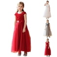thumbnail image 1 of SGMVNU Girls Dresses Short Sleeve Sequins Bowknot Flowy Long Pageant Dress Wedding Gown Birthday Party Formal Flower Girl Dress, Size 13-14 Years, Red, 1 of 6