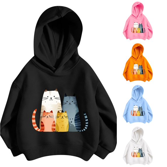 SGMVNU Girls Drop Shoulder Hoodie Long Sleeve Sweatshirt Spring Fall Preppy Clothes Daily Wear, Size 5-6 Years, Black