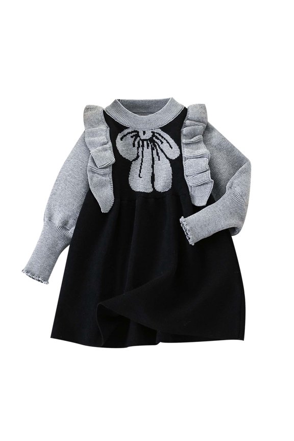 Girls Fall Sweaters - Cute Pattern Knit Dress, Casual Cozy Sweater Dress for Stylish Kids Girls, Baby Girl Clothes(y1202_1-Black, Size 18-24 Months)