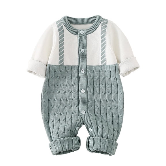SGMVNU Girls Fashion Sweater Tops - Cotton Knit Long Sleeve Splice Romper, 1-Piece Sweater Jumpsuit for Baby Boys & Girls, Girl Knitwear Tops(Size 12-18 Months,Green)