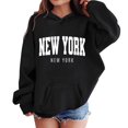 thumbnail image 1 of SGMVNU Girls Fashion Sweatshirt Graphic Letter Print Drop Shoulder Long Sleeve Pullover Oversized Hooded Sweatshirts with Pocket Black Size 11-12 Years, 1 of 5