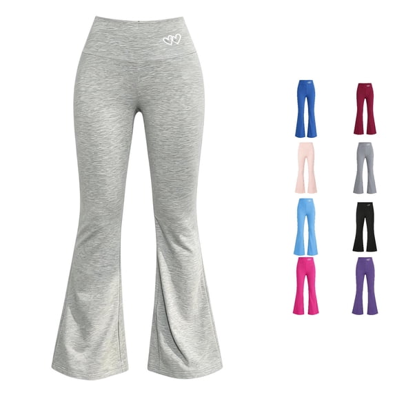 SGMVNU Girls Flare Leggings Kids Bell Bottom Yoga Pants High Waisted Athletic Tights Workout Trousers, Size 2-3 Years, Light Gray
