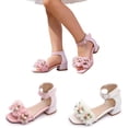 thumbnail image 1 of SGMVNU Girls Flowers Heel Shoes Square Open Toe Block Low Heel Sandals Wedding Party Flower Girl Dress Shoes Summer Pumps, Size 9-10 Years, Pink, 1 of 8