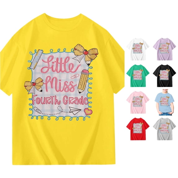 SGMVNU Girls Fourth Grade T Shirts Crew Neck Short Sleeve Back to School Shirt Summer Casual Graphic Tee Tops, Size 13-14 Years, Yellow