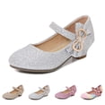 thumbnail image 1 of SGMVNU Girls Glittler Sandals Low Heel Elegant Mary Jane Dress Sandal Wedding Party Flower Girl Dress Shoes for Little/Big Kids Silver Size 4-4.5 Years, 1 of 5