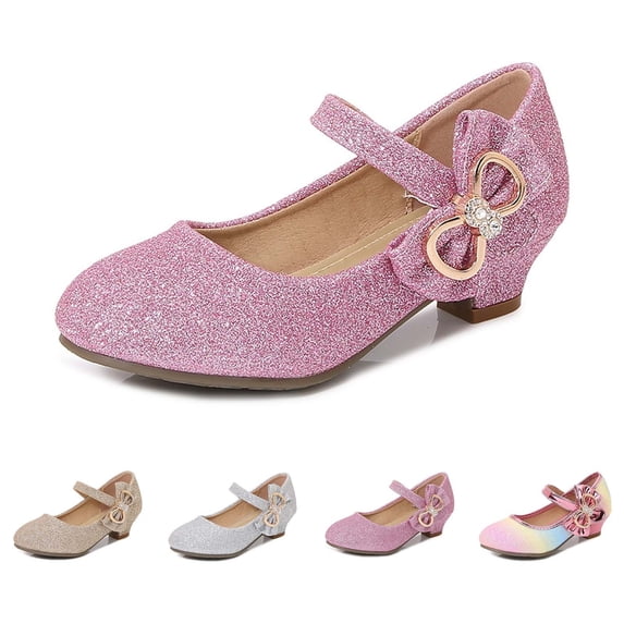SGMVNU Girls Glittler Sandals Low Heel Elegant Mary Jane Dress Sandal Wedding Party Flower Girl Dress Shoes for Little/Big Kids Pink Size 9-9.5 Years