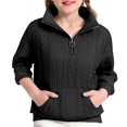 thumbnail image 1 of SGMVNU Girls Half Zip Sweatshirt Long Sleeve Pullover Crop Tops Kids Lightweight Sweater Fashion Winter Clothes, Size 9-10 Years, Black, 1 of 5