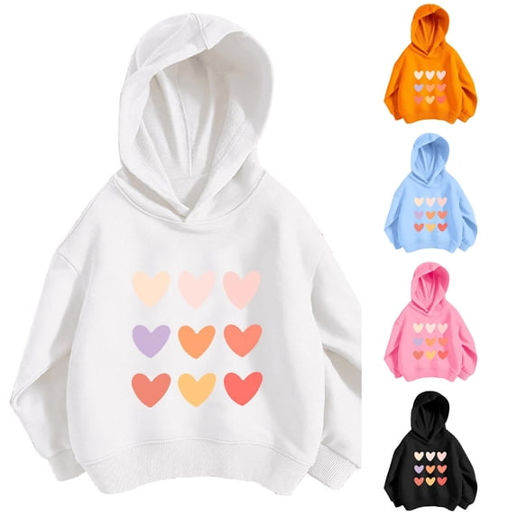 SGMVNU Girls Heart Hooded Sweatshirt Long Sleeve Pullover Hoodie Cotton Blend Clothes for School Days, Size 11-12 Years, White