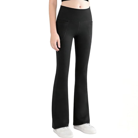 SGMVNU Girls High Waist Yoga Pants Flared Leg Leggings For Kids Stretchy Soft Comfortable Workout Bottoms Activewear Gifts for Girls, Size7-8 Years, tg6_1-Black