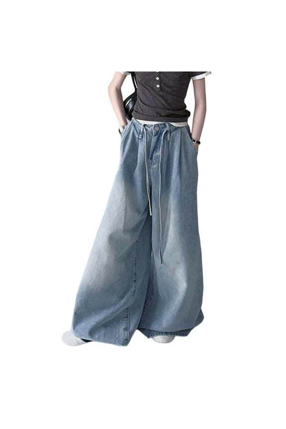 Girls High Waisted Wide Leg Jeans Casual Loose Fit Comfortable Trousers for Teen Girls Fashion Korean Style Summer Outfit Streetwear Teen Clothes(Size 9-10 Years,Blue)