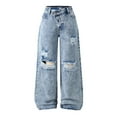 thumbnail image 1 of SGMVNU Girls Jeans Distressed Wide Leg Pants for Teenagers Snow Wash Denim High Waist Casual Loose Fit Trousers Big Kids Youth Comfortable Jeans for Girls(Size 13-14 Years,Blue), 1 of 9