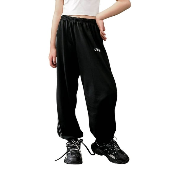 SGMVNU Girls Jogger Pants For Everyday Wear Elastic Waist Comfortable Kids Tapered Leg Casual Trousers With Sneakers Tops Playwear Gifts for Girls(Size 6-7 Years,Black)