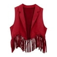 thumbnail image 1 of SGMVNU Girls Kids Fringe Vest Sleeveless Western Cowgirl Vest 60s 70s Hippie Suede Tassels Jacket for Autumn Holiday Parties(Size 7-8 Years,Red), 1 of 4
