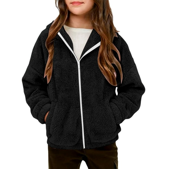SGMVNU Girls Kids Trench Coats Girls Fuzzy Jacket Casual Button Down Overcoat Jackets Outwear Fashion Kids Winter Outfit(Size 9-10 Years, nz1023_D-Black)
